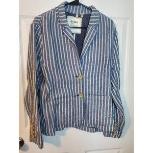 Dylan Jacket 100% Cotton Large Blue Stripes Boho Feminine Workwear Long...